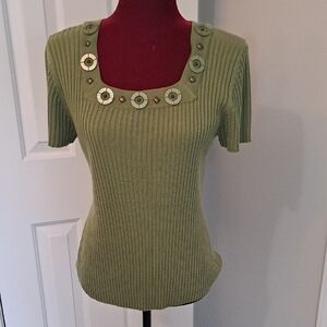 Olive Green Ribbed Knit Top
